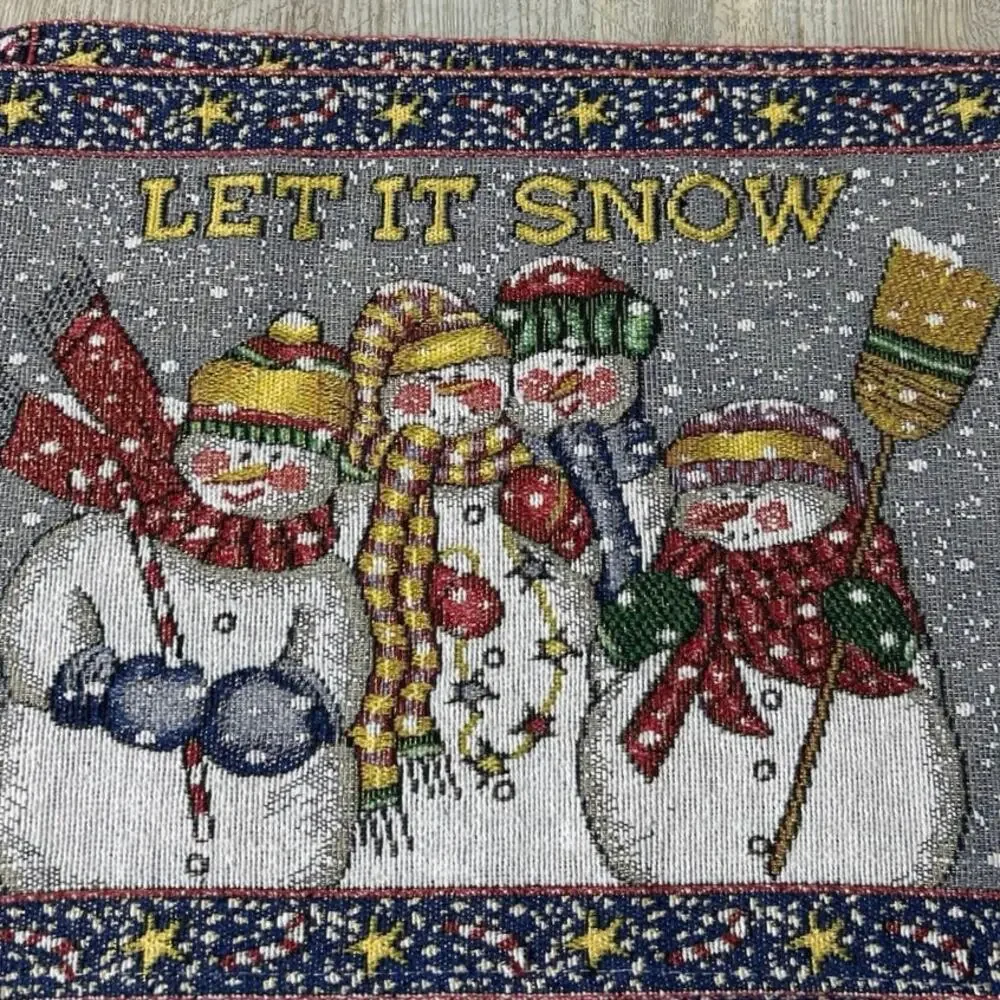 Let It Snow Snowman Woven Tapestry Christmas Placemats Set of 4 Holiday Novelty